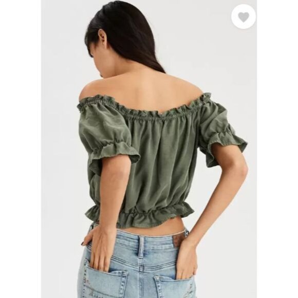 Arizona Jean Co Womens Green Button-Up Off-Shoulder Crop Top Size S - Picture 5 of 10